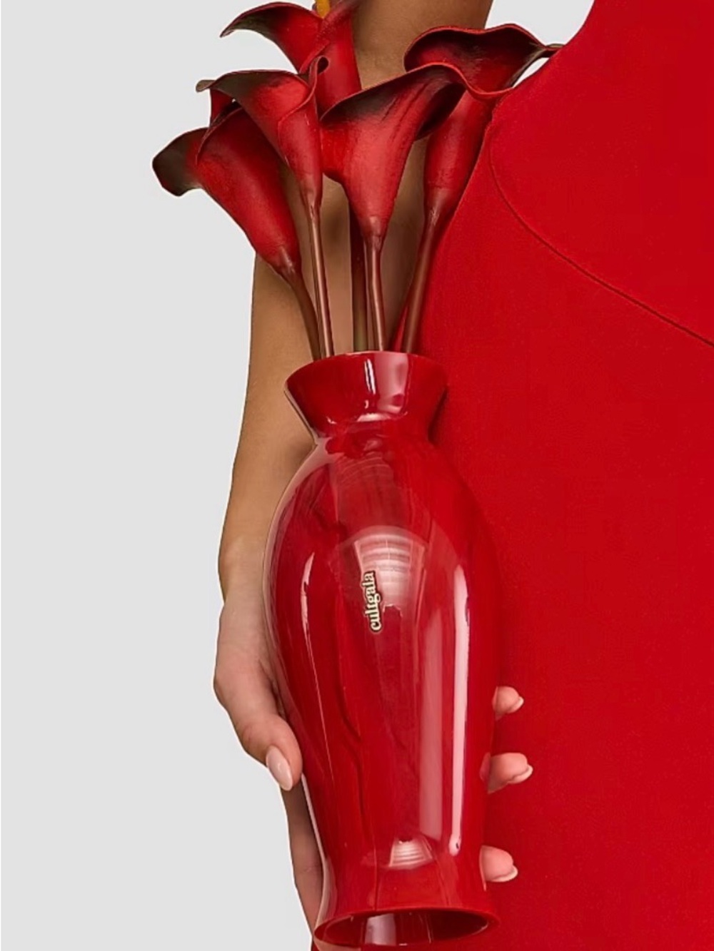 Cult Gaia Red Ceramic Vase clutch with Calla Lillies like brand new with box